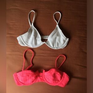 NWOT Billabong Bundle of Ribbed White and Hot Pink Bikini Tops